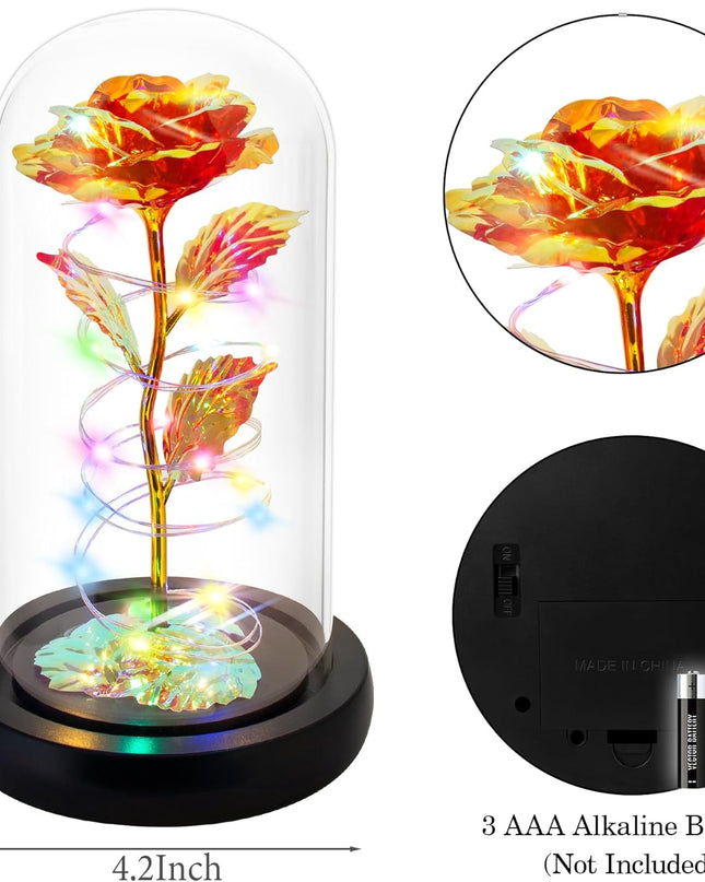 Mothers Day Flowers Gifts for Mom,Birthday Gifts for Women,Rose Flower Mom Gift for Her Wife Grandma,Colorful Red Light up Rose in a Glass Dome with Colorful Light,Moms Presents from Daughter Son