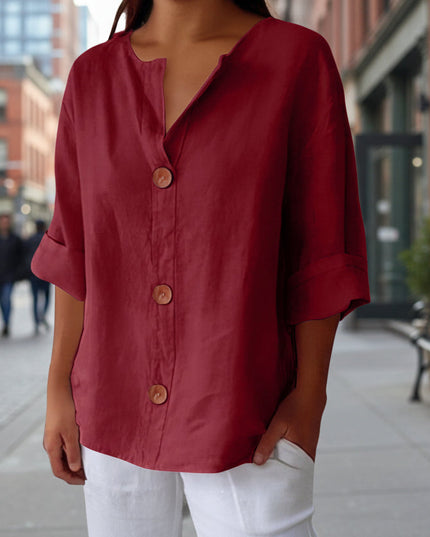 Women's V-Neck Buttoned Blouse