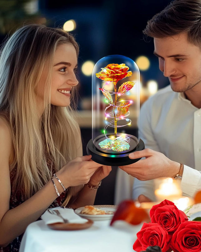 Mothers Day Flowers Gifts for Mom,Birthday Gifts for Women,Rose Flower Mom Gift for Her Wife Grandma,Colorful Red Light up Rose in a Glass Dome with Colorful Light,Moms Presents from Daughter Son