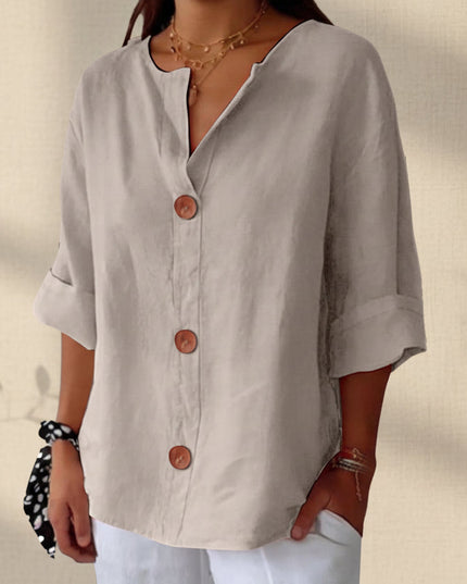 Women's V-Neck Buttoned Blouse