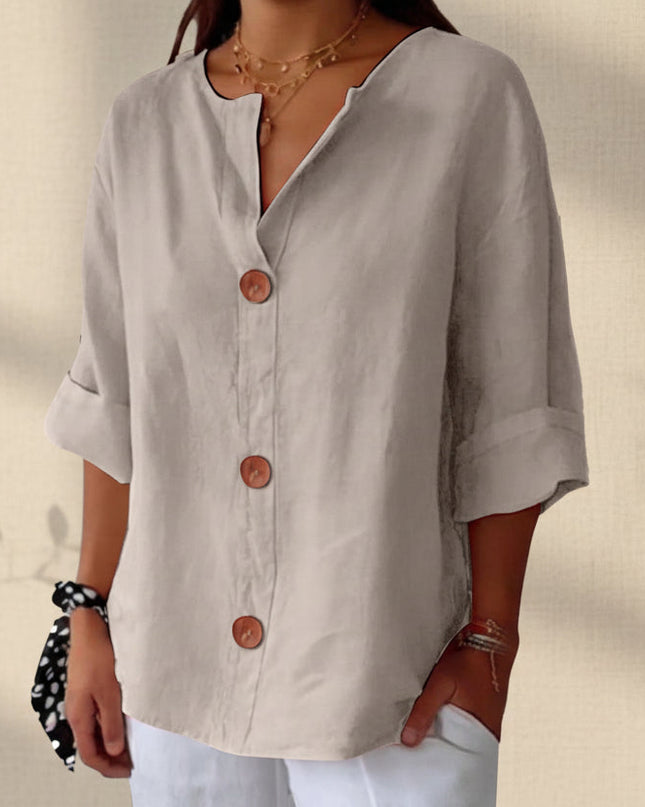Women's V-Neck Buttoned Blouse