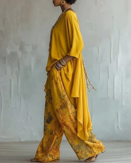 Solid Color Sleeveless Top & Wide-Leg Pants Two-Piece Set