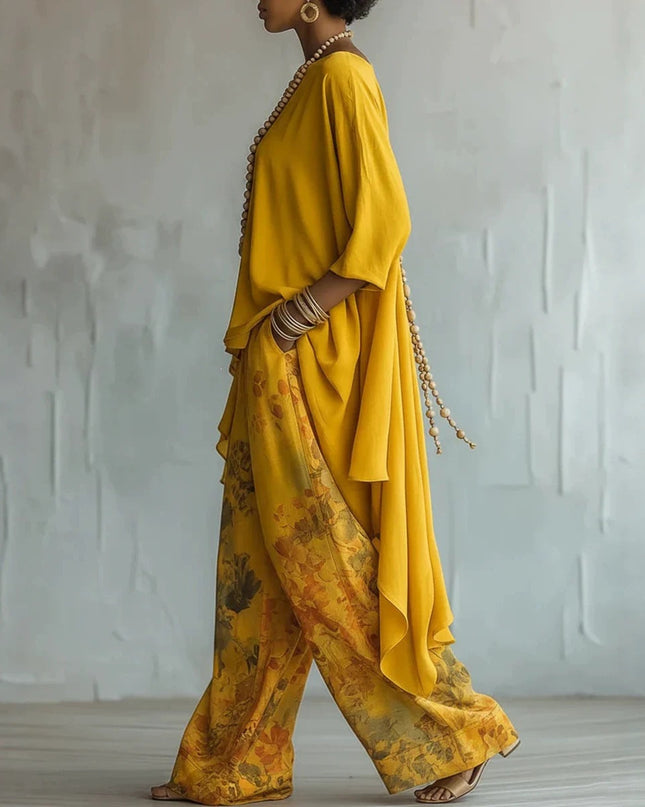 Solid Color Sleeveless Top & Wide-Leg Pants Two-Piece Set