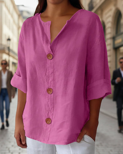 Women's V-Neck Buttoned Blouse