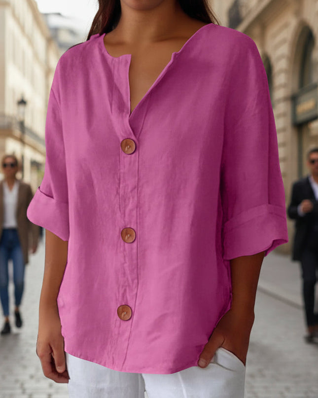 Women's V-Neck Buttoned Blouse
