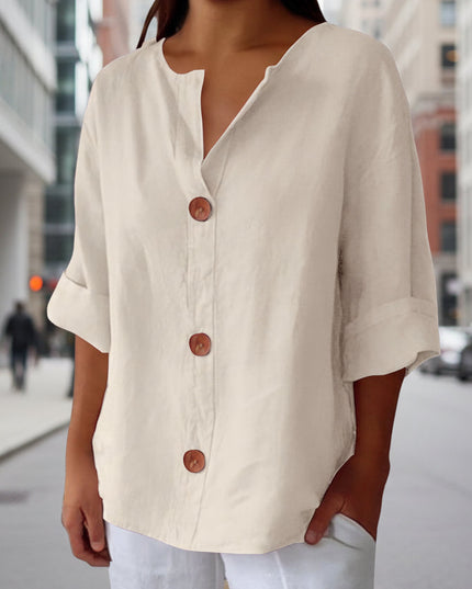 Women's V-Neck Buttoned Blouse