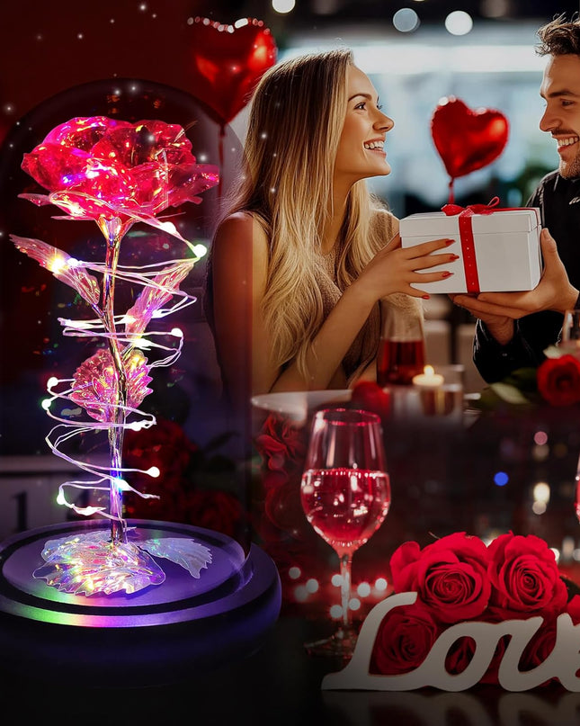 Mothers Day Flowers Gifts for Mom,Birthday Gifts for Women,Rose Flower Mom Gift for Her Wife Grandma,Colorful Red Light up Rose in a Glass Dome with Colorful Light,Moms Presents from Daughter Son