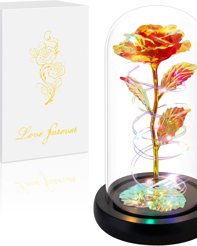 Mothers Day Flowers Gifts for Mom,Birthday Gifts for Women,Rose Flower Mom Gift for Her Wife Grandma,Colorful Red Light up Rose in a Glass Dome with Colorful Light,Moms Presents from Daughter Son