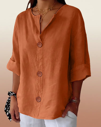 Women's V-Neck Buttoned Blouse