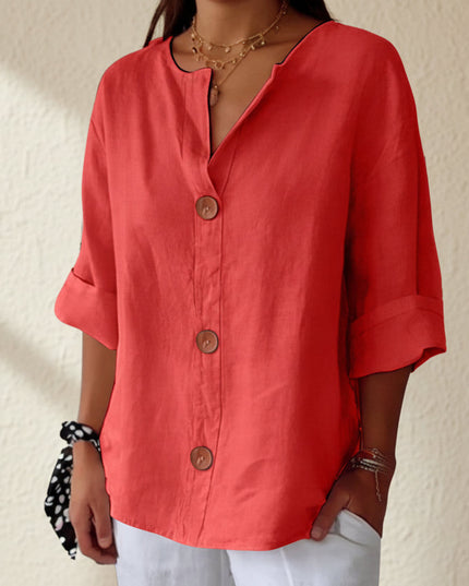Women's V-Neck Buttoned Blouse