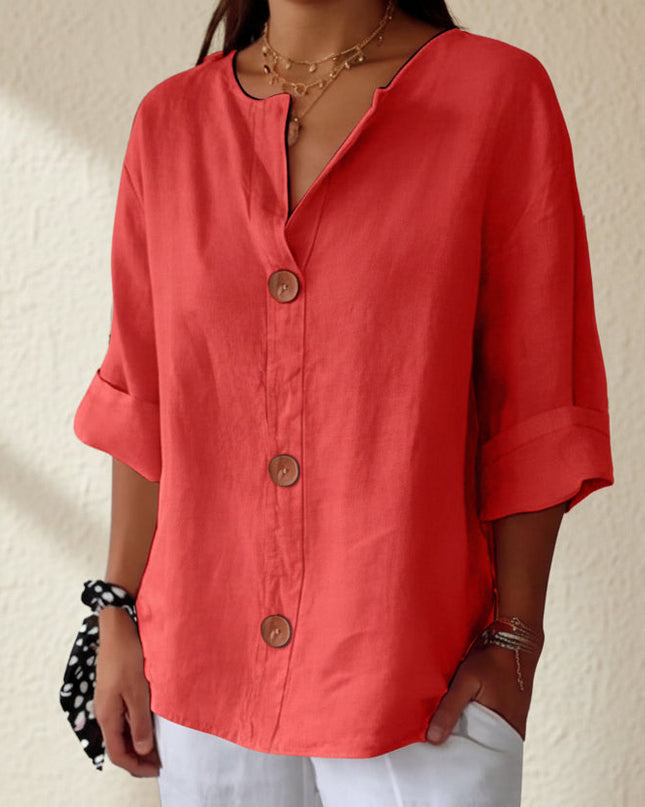 Women's V-Neck Buttoned Blouse