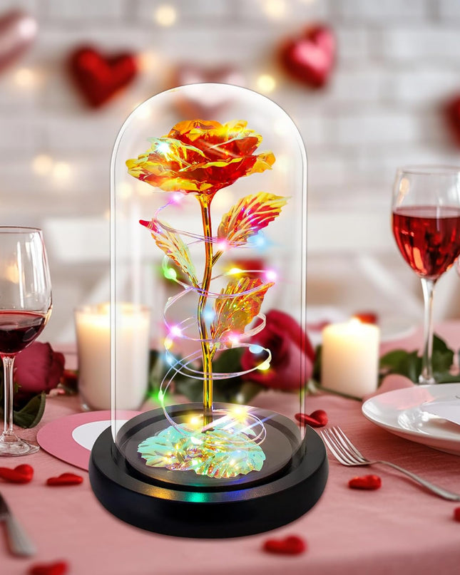 Mothers Day Flowers Gifts for Mom,Birthday Gifts for Women,Rose Flower Mom Gift for Her Wife Grandma,Colorful Red Light up Rose in a Glass Dome with Colorful Light,Moms Presents from Daughter Son