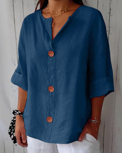 Women's V-Neck Buttoned Blouse