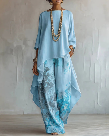 Solid Color Sleeveless Top & Wide-Leg Pants Two-Piece Set