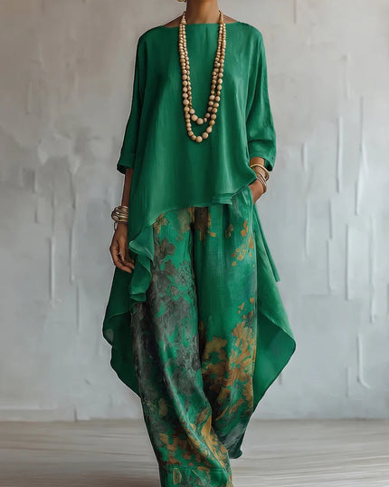 Solid Color Sleeveless Top & Wide-Leg Pants Two-Piece Set