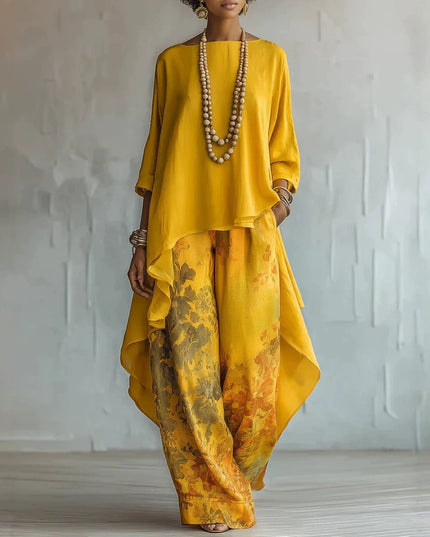 Solid Color Sleeveless Top & Wide-Leg Pants Two-Piece Set