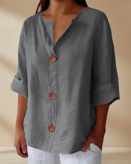 Women's V-Neck Buttoned Blouse