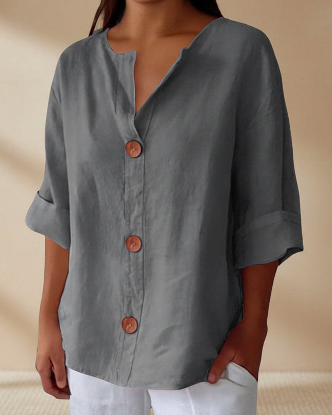 Women's V-Neck Buttoned Blouse