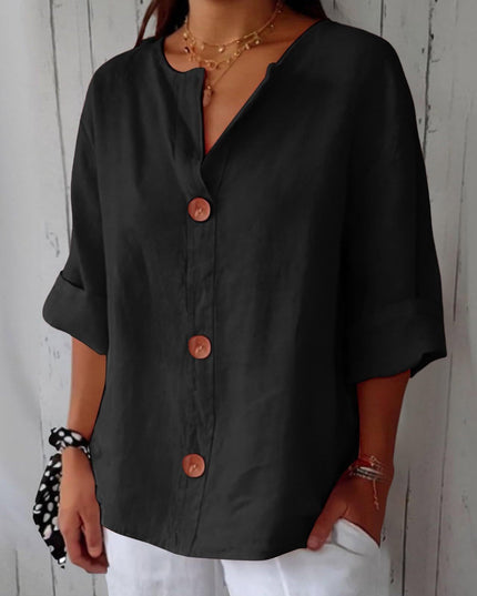 Women's V-Neck Buttoned Blouse