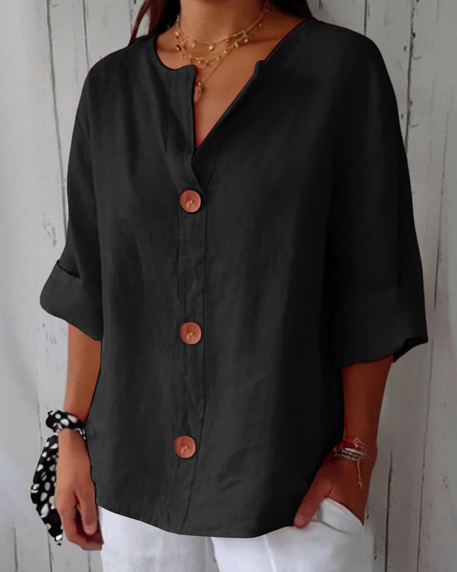 Women's V-Neck Buttoned Blouse