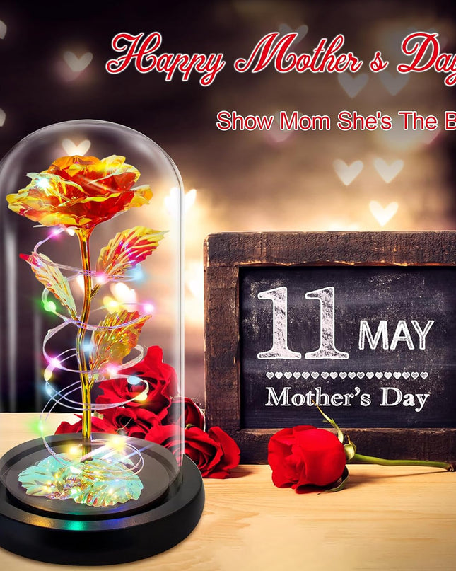 Mothers Day Flowers Gifts for Mom,Birthday Gifts for Women,Rose Flower Mom Gift for Her Wife Grandma,Colorful Red Light up Rose in a Glass Dome with Colorful Light,Moms Presents from Daughter Son