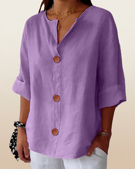 Women's V-Neck Buttoned Blouse